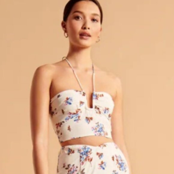 NWT Abercrombie & Fitch Floral Halter Tie Strap Top XXL - Picture 1 of 5